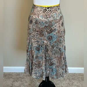 Christopher & Banks Blue Floral Leopard A-Line Skirt